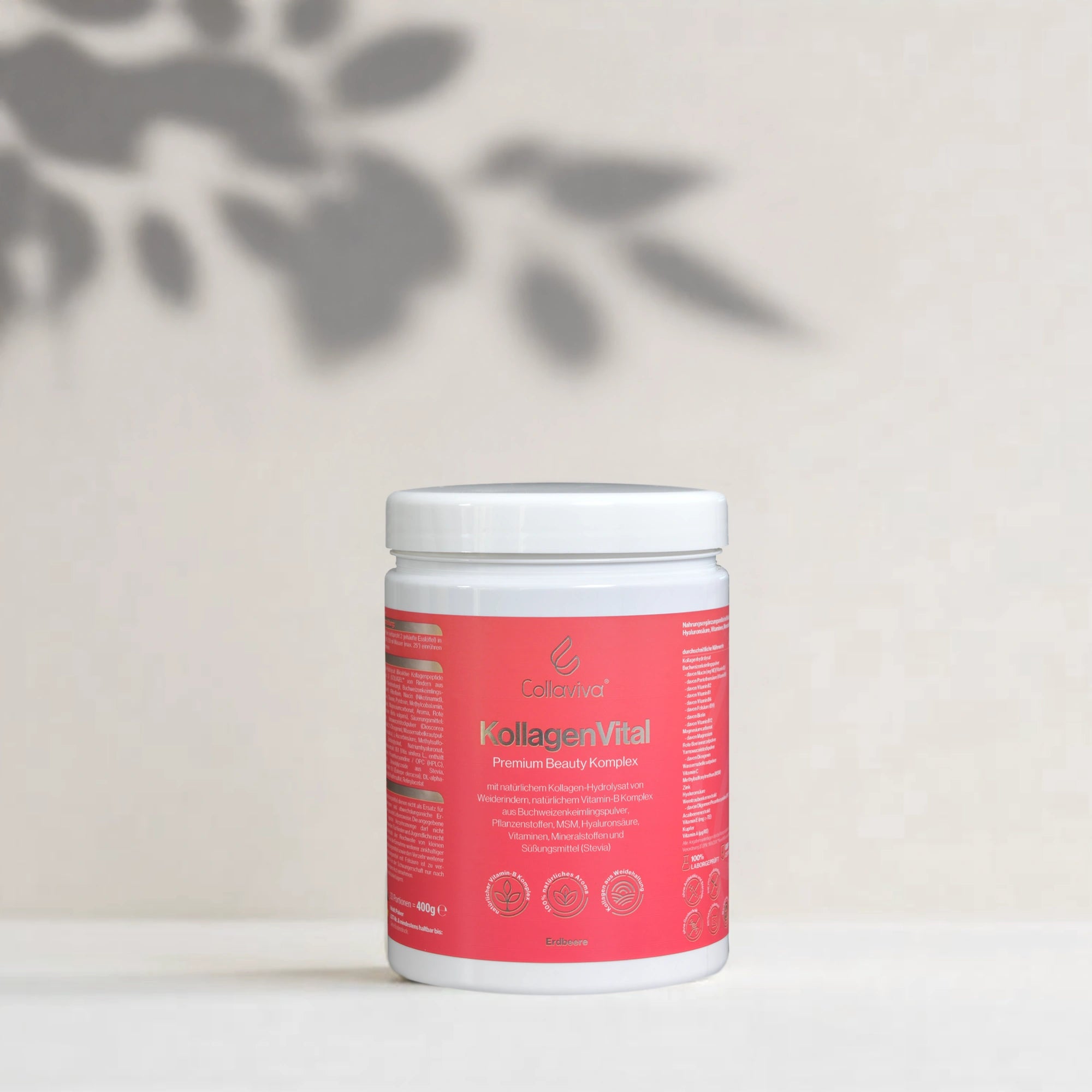 Collaviva Kollagen Vital Erdbeere Premium Beauty Komplex – Kollagen mit Erdbeergeschmack, Hyaluronsäure und Vitamin C