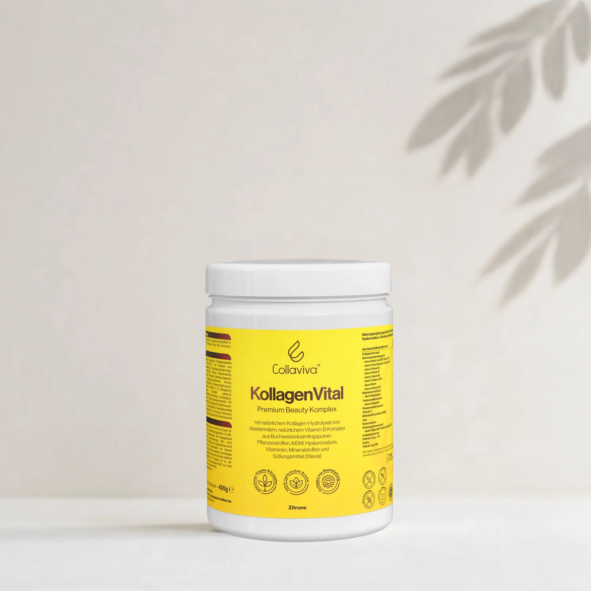 Collaviva Kollagen Vital Zitrone Premium Beauty Komplex – Kollagen mit Zitronengeschmack, Hyaluronsäure und Vitamin C