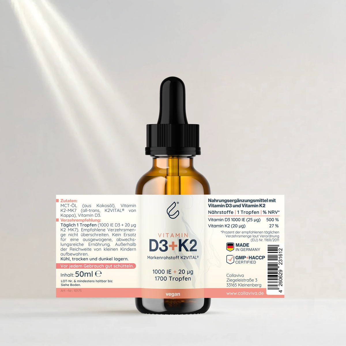 VITAMINA D3 + K2 MK7 all-trans 1.000 UI + 20 µg – 1700 picături