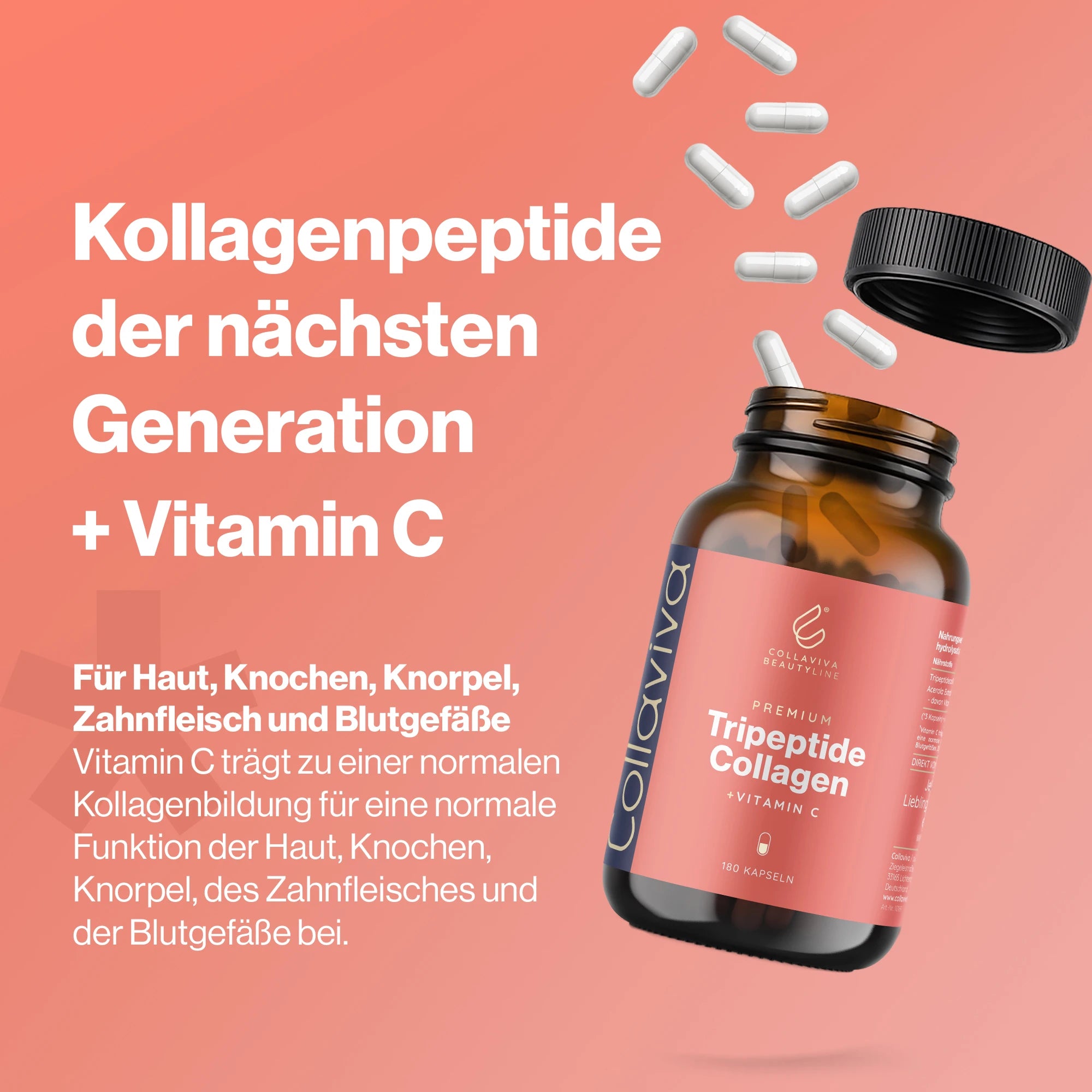 Tripeptide Collagen + Vitamin C Kapseln - 180 Stück - 2 Monatsvorrat